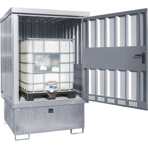 Контейнер для хранения опасных веществ на 1 IBC-контейнер объемом 1000 л – открытый вид, с IBC-контейнером внутри (604709)