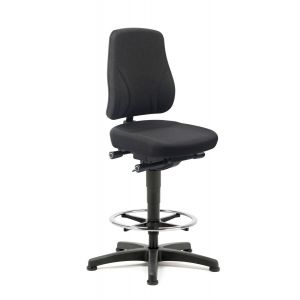 Високий промисловий стілець Bimos ALL-IN-ONE Trend 3 9631 з кільцем для ніг — чорна тканинна оббивка, чорна пластикова хрестовина