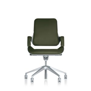 Офісне крісло Interstuhl Silver 262S з оливковою шкіряною оббивкою та шліфованими металевими частинами — вид спереду
